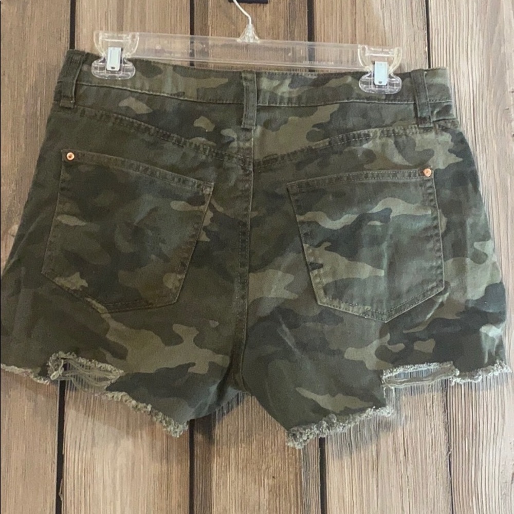 Camo Distressed Jean Shorts